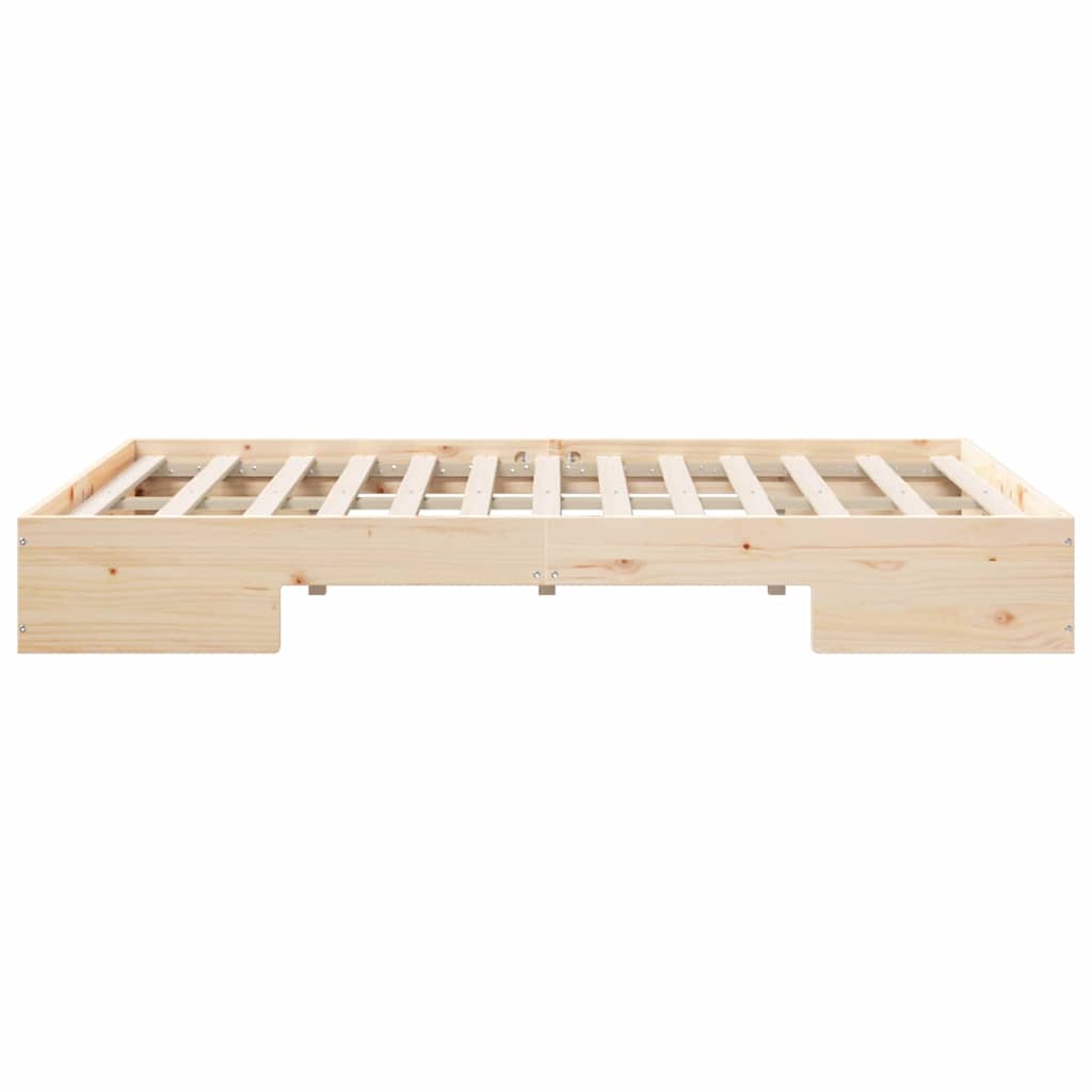 vidaXL Κρεβάτι δαπέδου Καφέ 135 x 190 cm Μασίφ ξύλο πεύκου