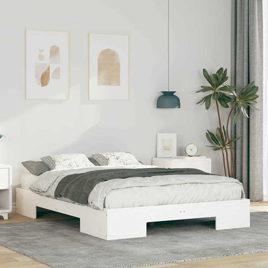 vidaXL Κρεβάτι δαπέδου Λευκό 135 x 190 cm Μασίφ ξύλο πεύκου