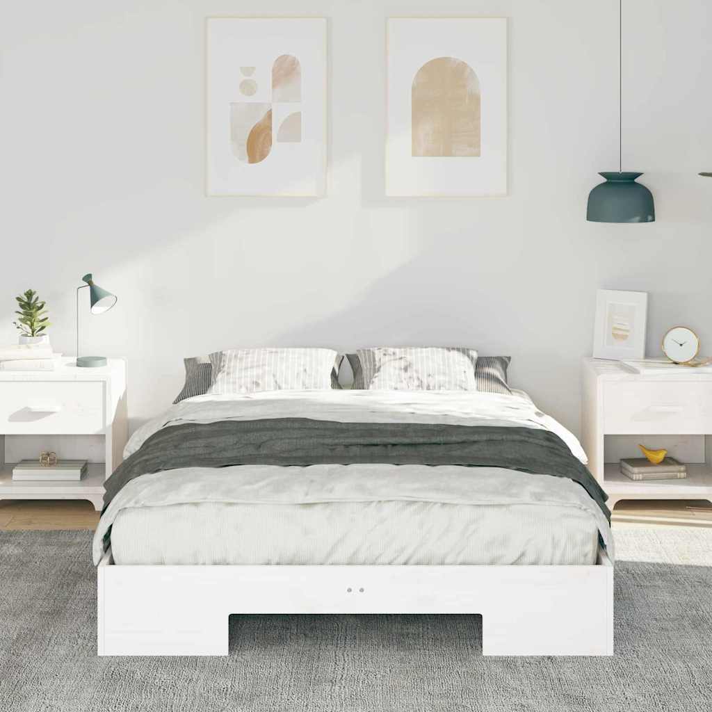 vidaXL Κρεβάτι δαπέδου Λευκό 135 x 190 cm Μασίφ ξύλο πεύκου
