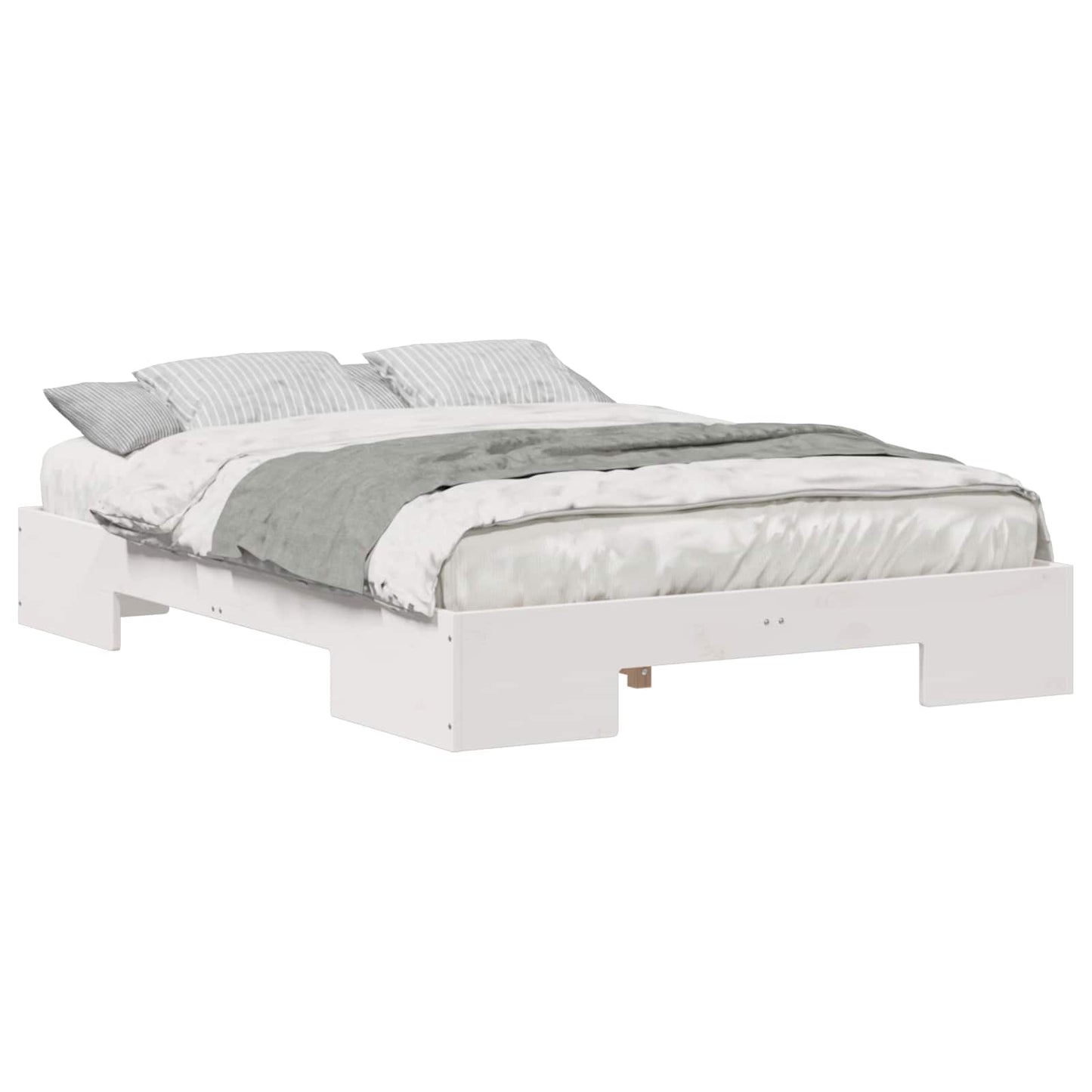 vidaXL Κρεβάτι δαπέδου Λευκό 135 x 190 cm Μασίφ ξύλο πεύκου