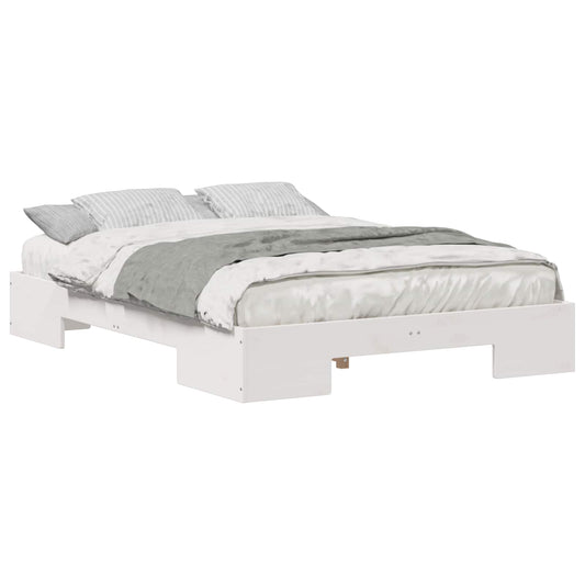 vidaXL Κρεβάτι δαπέδου Λευκό 135 x 190 cm Μασίφ ξύλο πεύκου