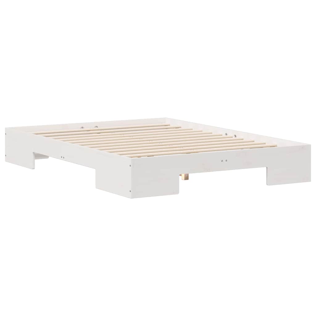vidaXL Κρεβάτι δαπέδου Λευκό 135 x 190 cm Μασίφ ξύλο πεύκου