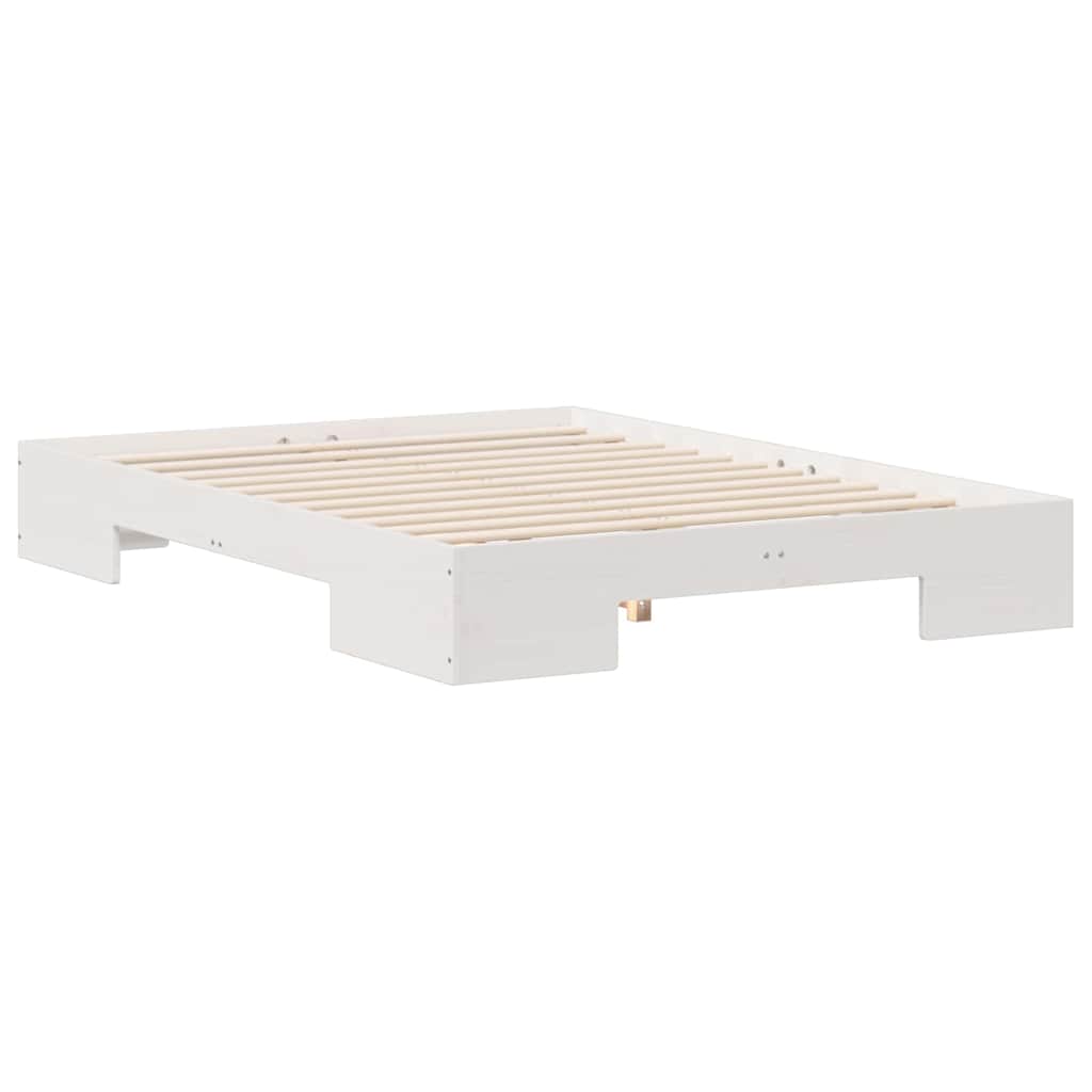 vidaXL Κρεβάτι δαπέδου Λευκό 135 x 190 cm Μασίφ ξύλο πεύκου