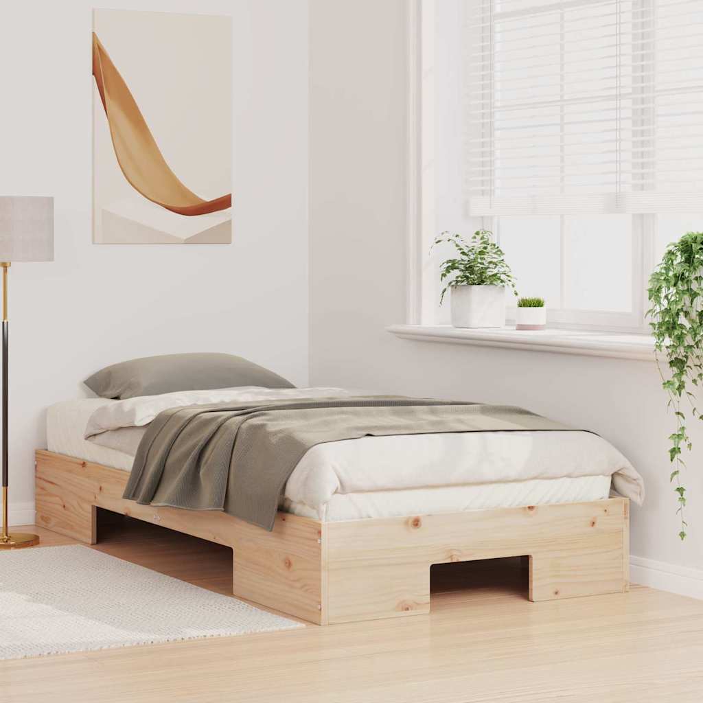 vidaXL Κρεβάτι δαπέδου Καφέ 100 x 200 cm Μασίφ ξύλο πεύκου