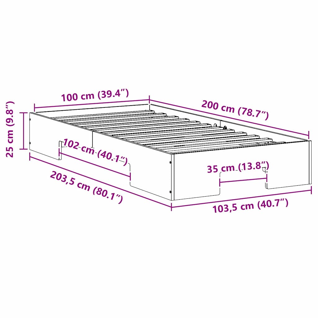 vidaXL Κρεβάτι δαπέδου Λευκό 100 x 200 cm Μασίφ ξύλο πεύκου