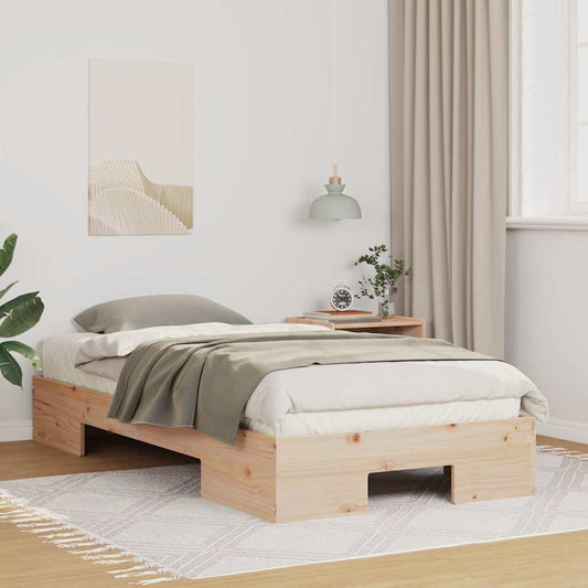 vidaXL Κρεβάτι δαπέδου Καφέ 75 x 190 cm Μασίφ ξύλο πεύκου