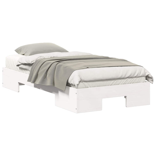 vidaXL Κρεβάτι δαπέδου Λευκό 75 x 190 cm Μασίφ ξύλο πεύκου