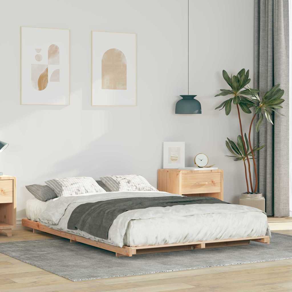 vidaXL Σκελετός Κρεβατιού Καφέ 135 x 190 cm Στερεά ξυλεία πεύκου