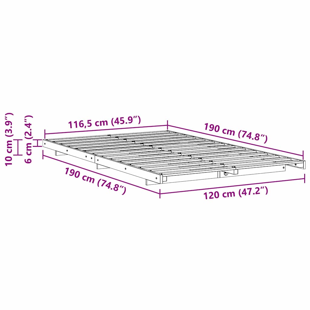 vidaXL Σκελετός Κρεβατιού Κερωτό καφέ 120 x 190 cm