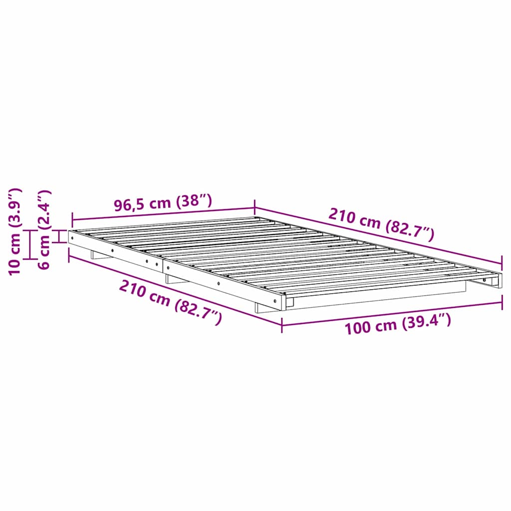 vidaXL Κρεβάτι δαπέδου Καφέ κεριού 100 x 210 cm Μασίφ ξύλο πεύκου