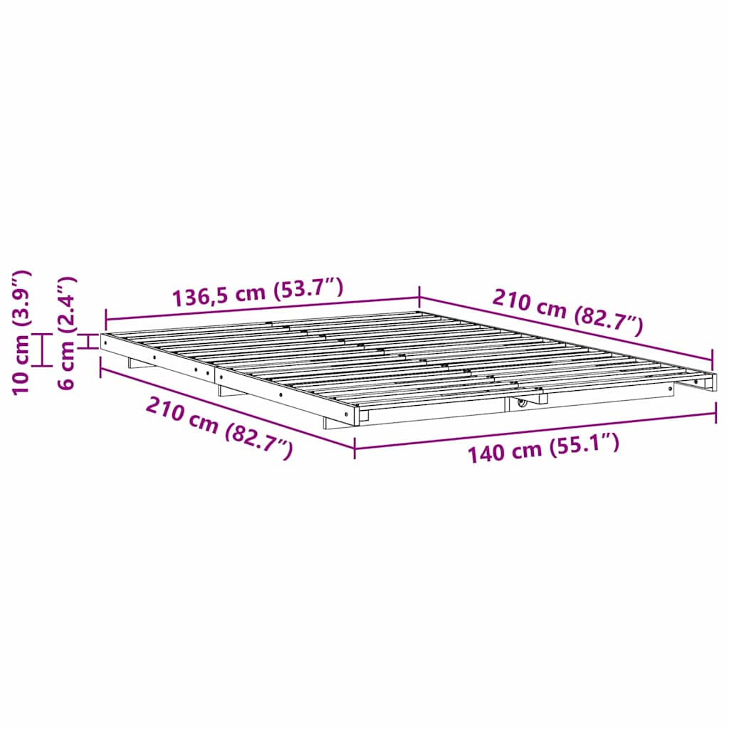 vidaXL Κρεβάτι δαπέδου Λευκό 140 x 210 cm Μασίφ ξύλο πεύκου