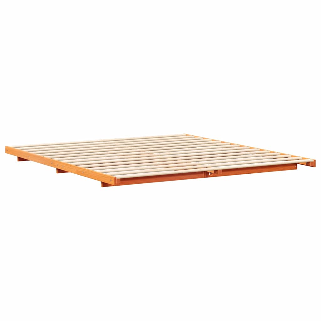 vidaXL Κρεβάτι δαπέδου Καφέ κεριού 200 x 210 cm Μασίφ ξύλο πεύκου