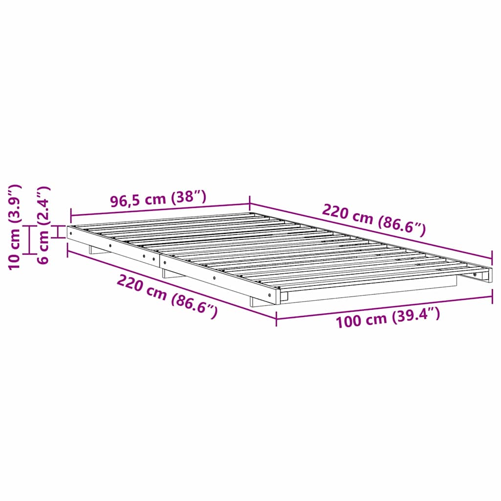 vidaXL Σκελετός Κρεβατιού Κερωτό καφέ 100 x 220 cm