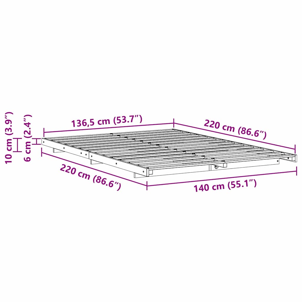 vidaXL Σκελετός Κρεβατιού Λευκό 140 x 220 cm Στερεά ξυλεία πεύκου