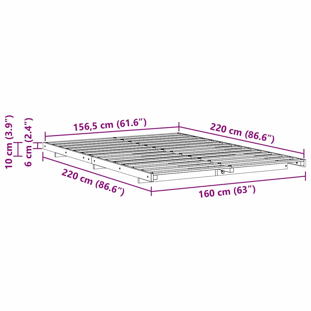 vidaXL Κρεβάτι δαπέδου Καφέ 160 x 220 cm Μασίφ ξύλο πεύκου