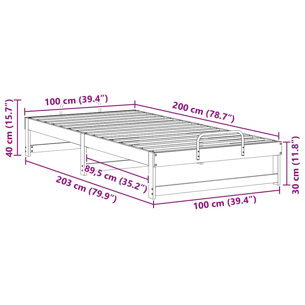 vidaXL Σκελετός Κρεβατιού Λευκό 100 x 200 cm Στερεά ξυλεία πεύκου