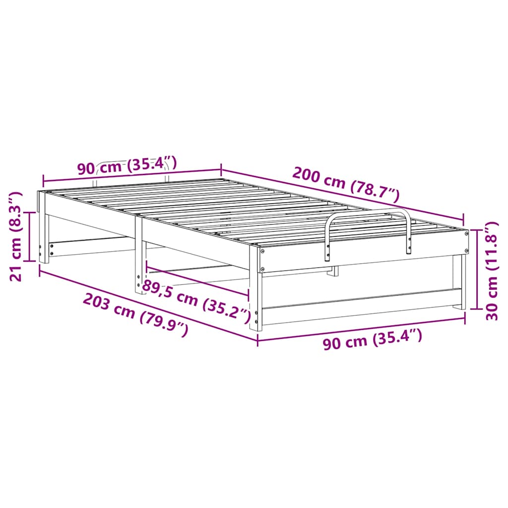 vidaXL Σκελετός Κρεβατιού Λευκό 90 x 200 cm Στερεά ξυλεία πεύκου