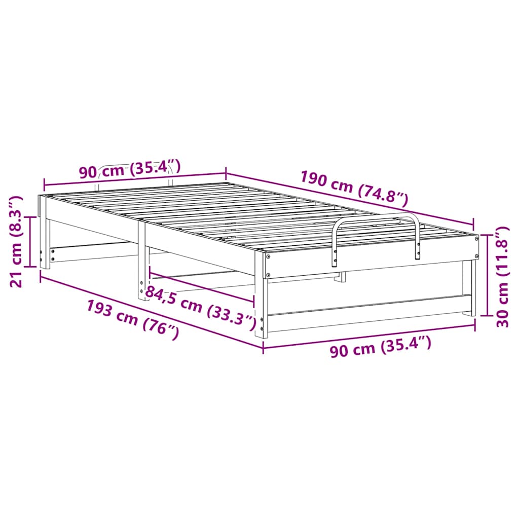vidaXL Σκελετός Κρεβατιού Καφέ 90 x 190 cm Στερεά ξυλεία πεύκου