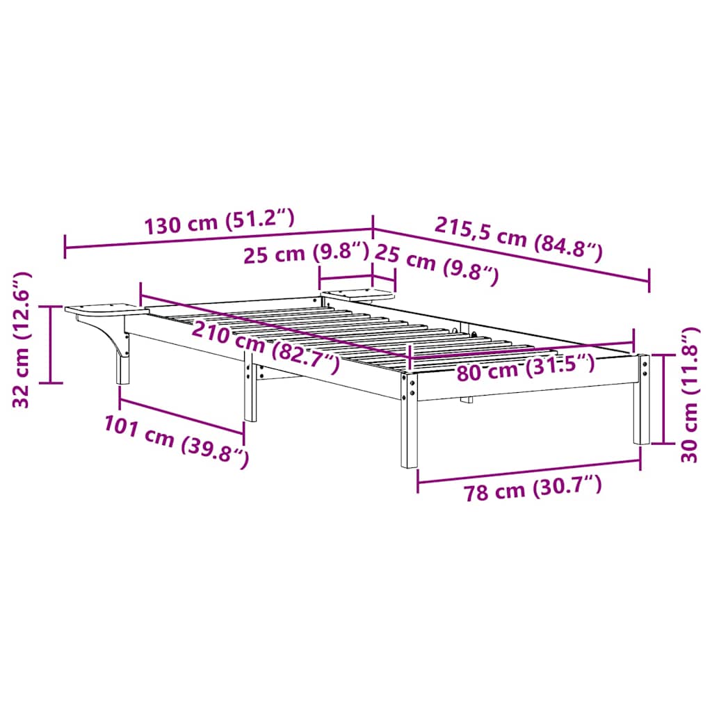 vidaXL Κρεβατοκάμαρα με Πλαϊνά Τραπέζια Λευκό 80 x 210 cm