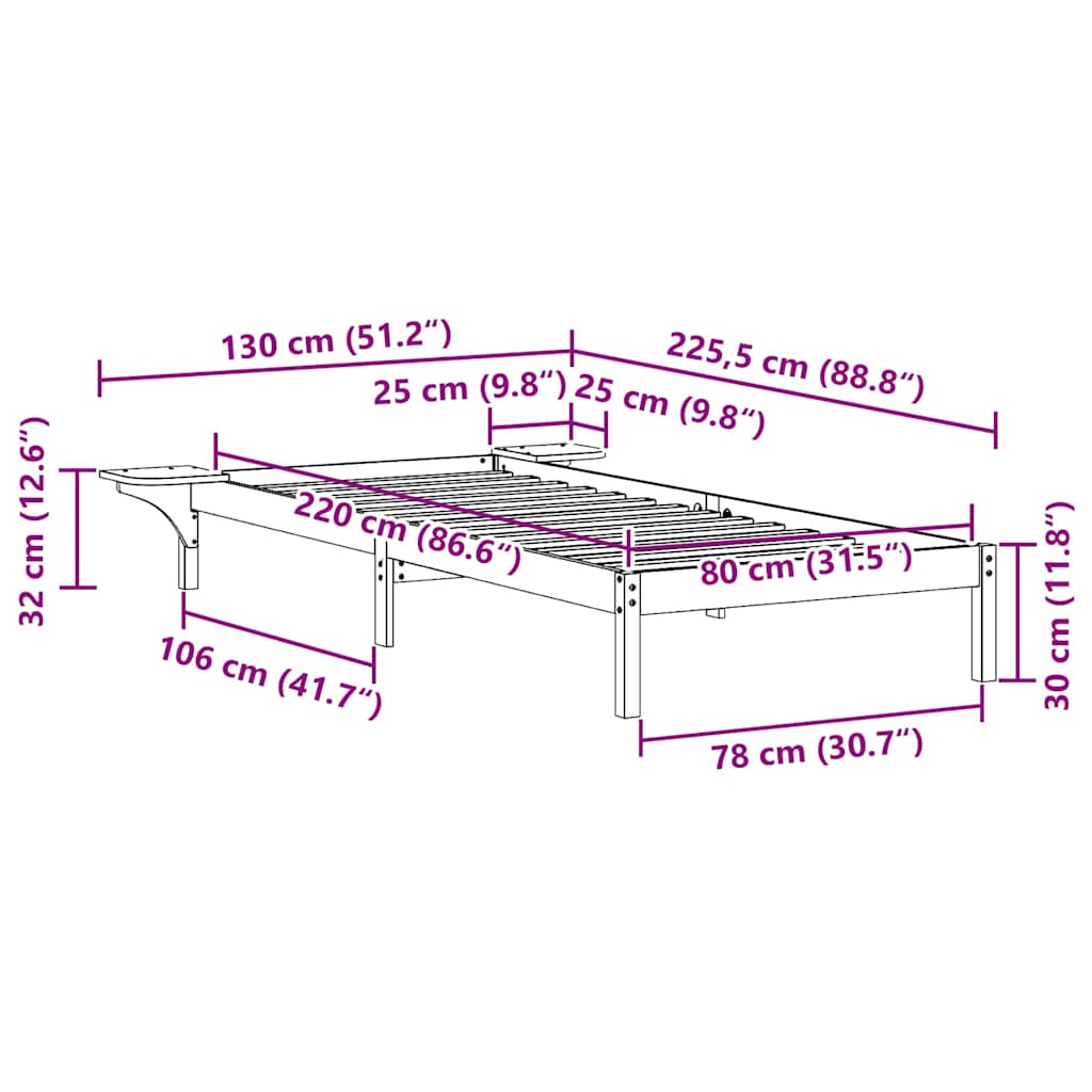 vidaXL Κρεβατοκάμαρα με Πλαϊνά Τραπέζια Κερωτό καφέ 80 x 220 cm