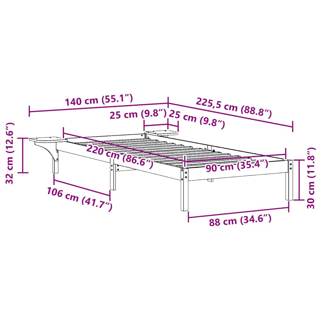 vidaXL Κρεβατοκάμαρα με Πλαϊνά Τραπέζια Κερωτό καφέ 90 x 220 cm