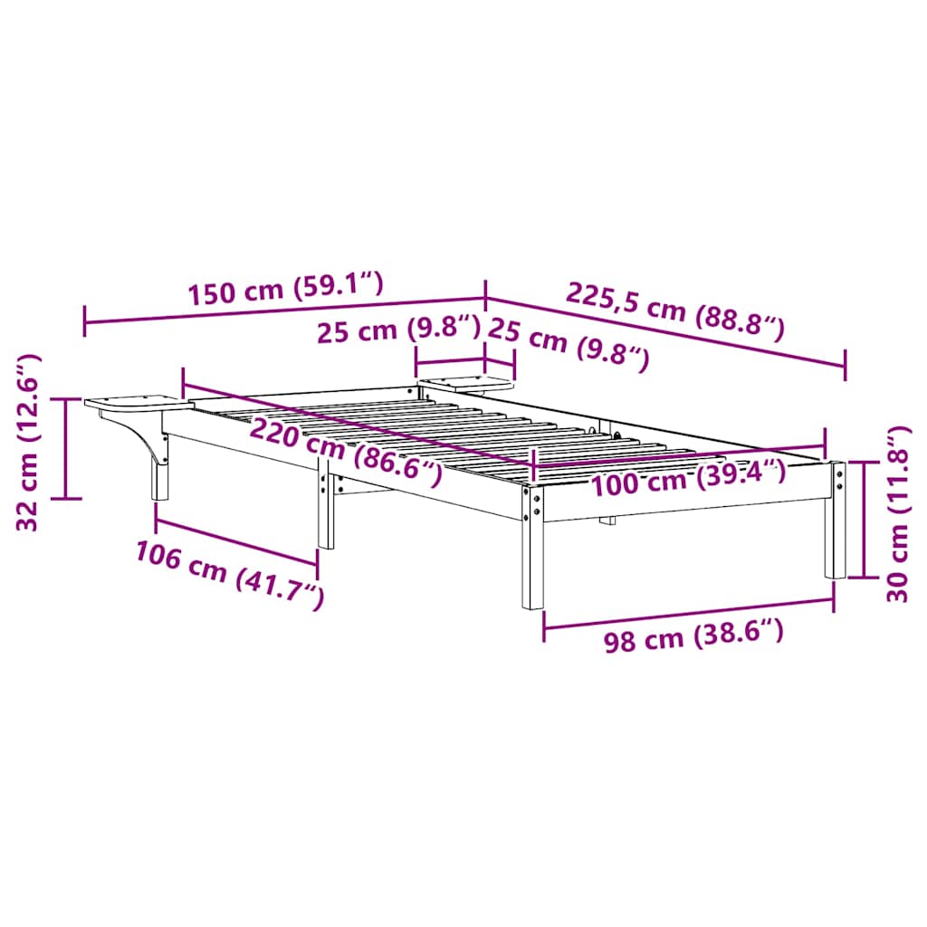 vidaXL Κρεβατοκάμαρα με Πλαϊνά Τραπέζια Κερωτό καφέ 100 x 220 cm