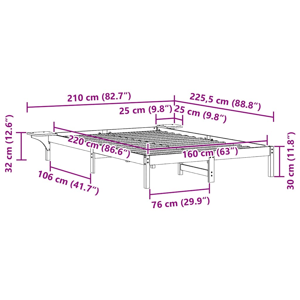 vidaXL Κρεβατοκάμαρα με Πλαϊνά Τραπέζια Λευκό 160 x 220 cm