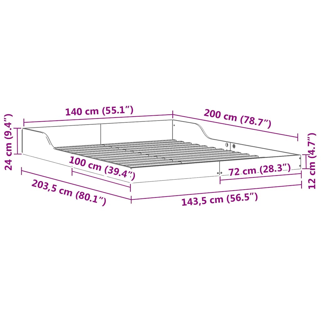 vidaXL Σκελετός Κρεβατιού Λευκό 140 x 200 cm Στερεά ξυλεία πεύκου