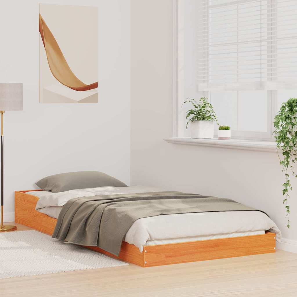 vidaXL Σκελετός Κρεβατιού Κερωτό καφέ 80 x 210 cm Στερεά ξυλεία πεύκου