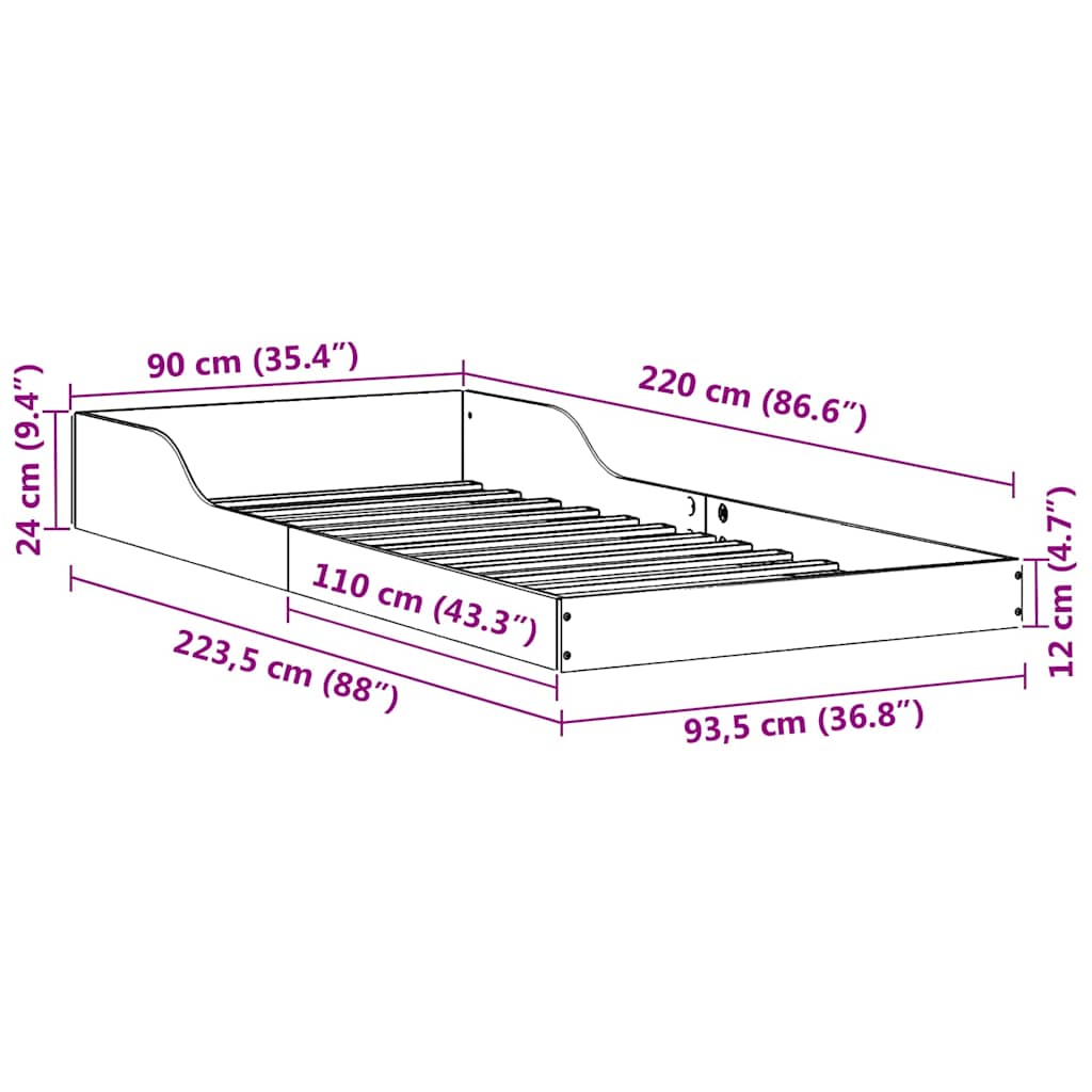 vidaXL Σκελετός Κρεβατιού Καφέ 90 x 220 cm Στερεά ξυλεία πεύκου