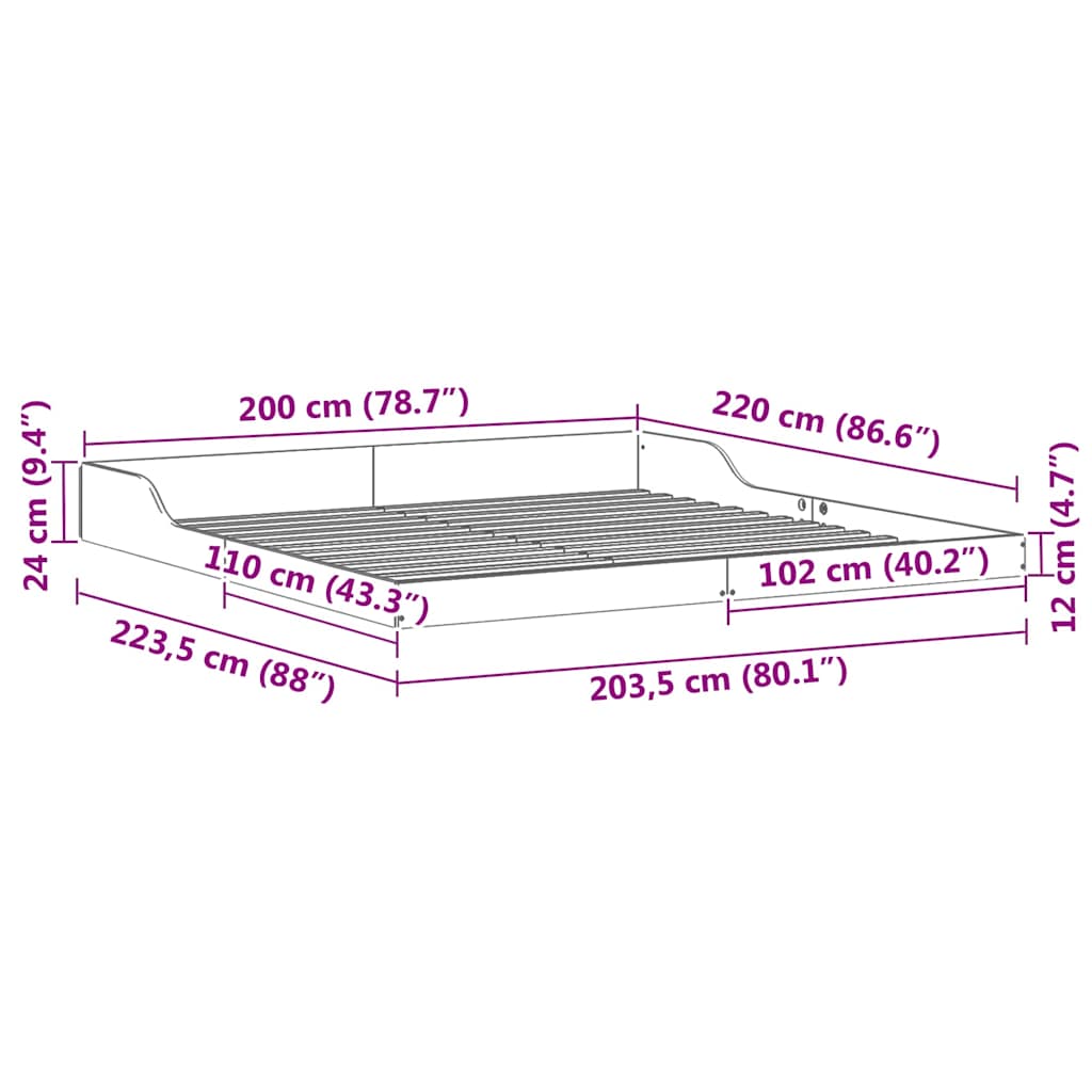 vidaXL Σκελετός Κρεβατιού Λευκό 200 x 220 cm Στερεά ξυλεία πεύκου