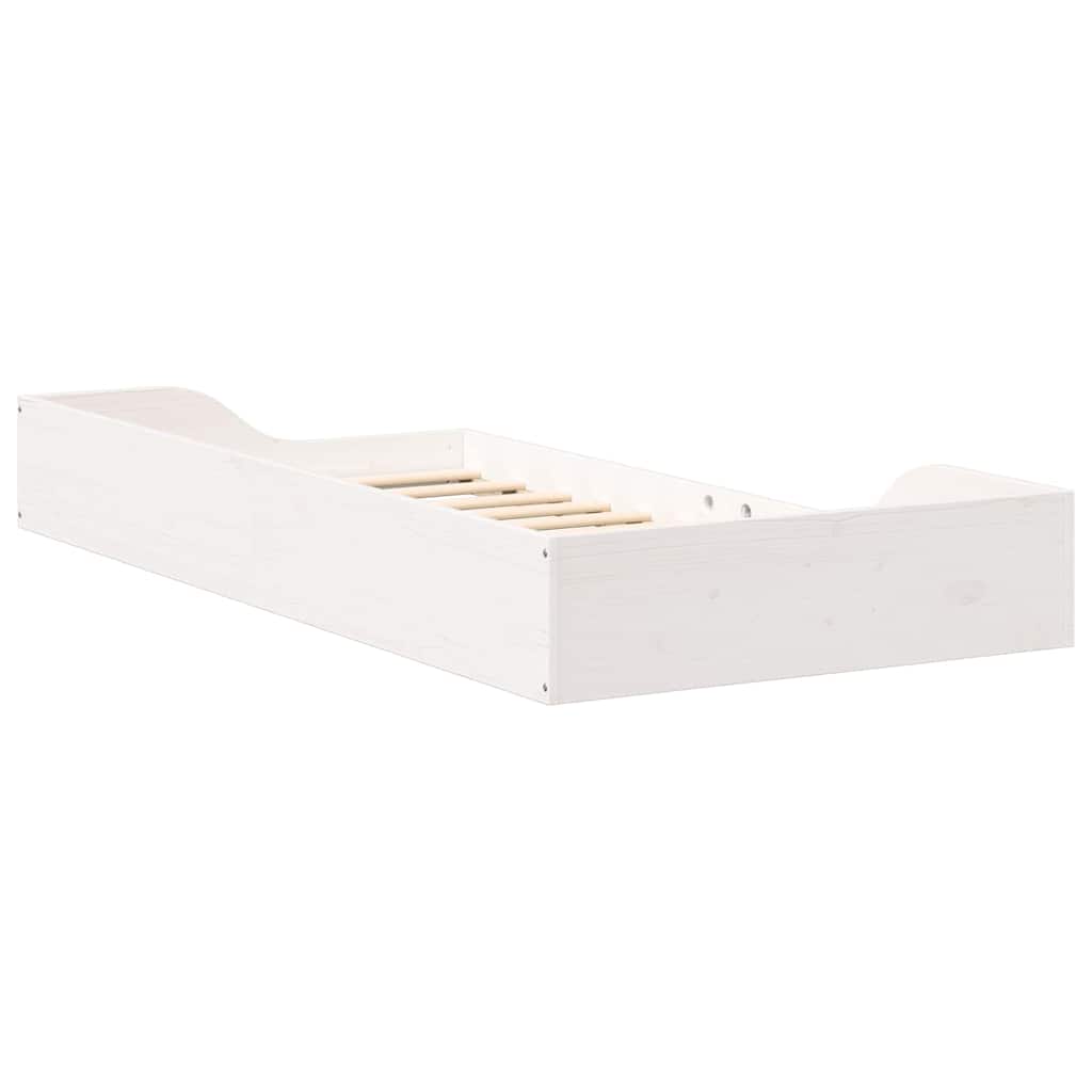 vidaXL Κρεβάτι δαπέδου Λευκό 75 x 190 cm Μασίφ ξύλο πεύκου
