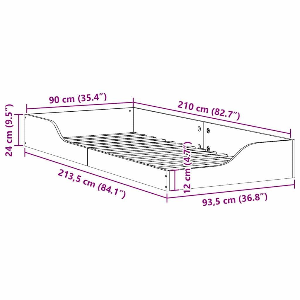 vidaXL Σκελετός Κρεβατιού Κερωτό καφέ 90 x 210 cm Στερεά ξυλεία πεύκου