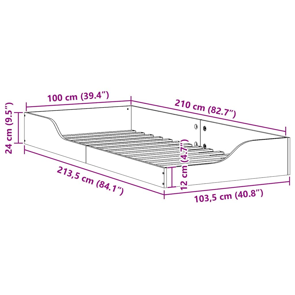 vidaXL Σκελετός Κρεβατιού Λευκό 100 x 210 cm Στερεά ξυλεία πεύκου
