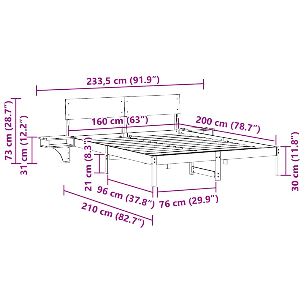 vidaXL Σκελετός Κρεβατιού Λευκό 160 x 200 cm Στερεά ξυλεία πεύκου