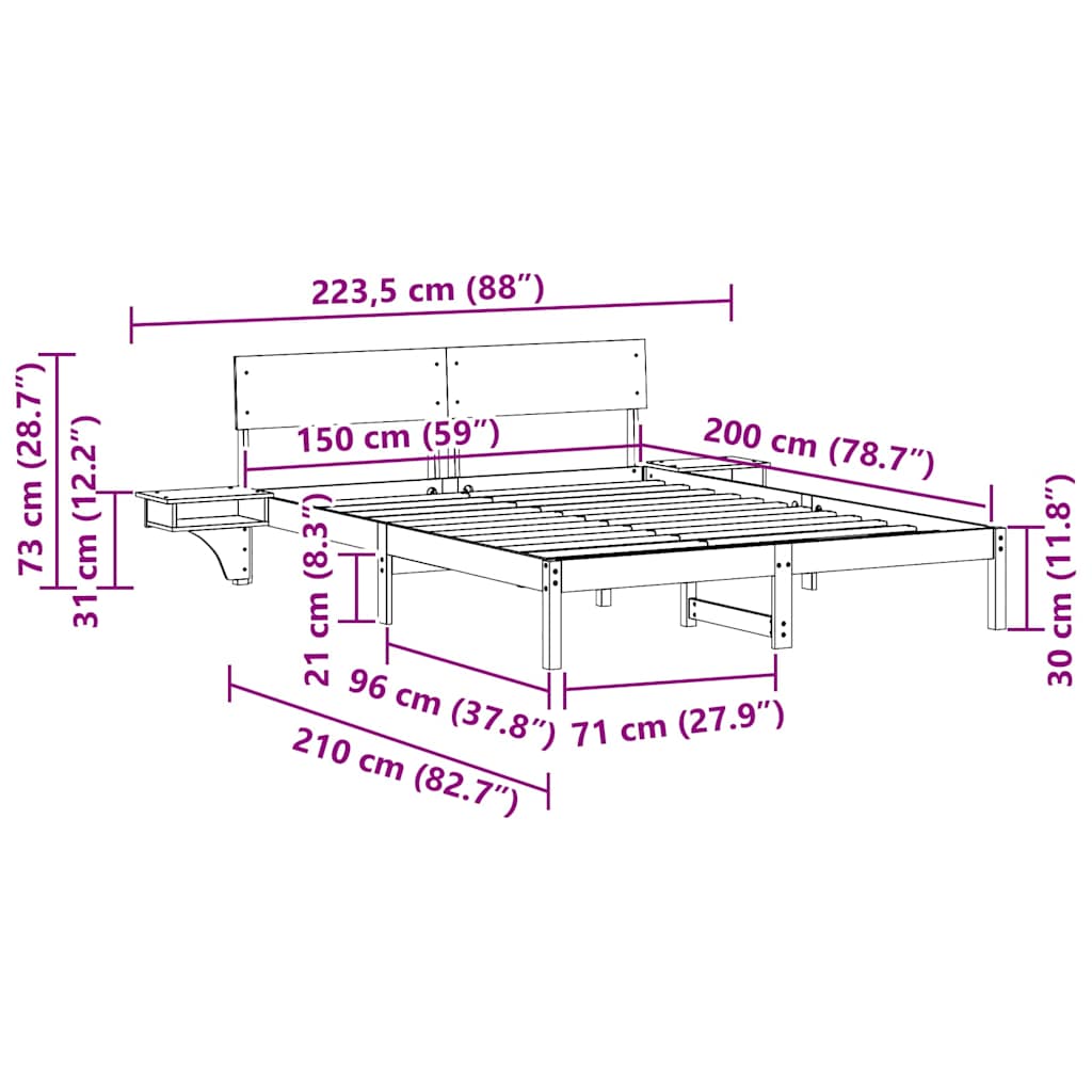 vidaXL Σκελετός Κρεβατιού Λευκό 150 x 200 cm Στερεά ξυλεία πεύκου
