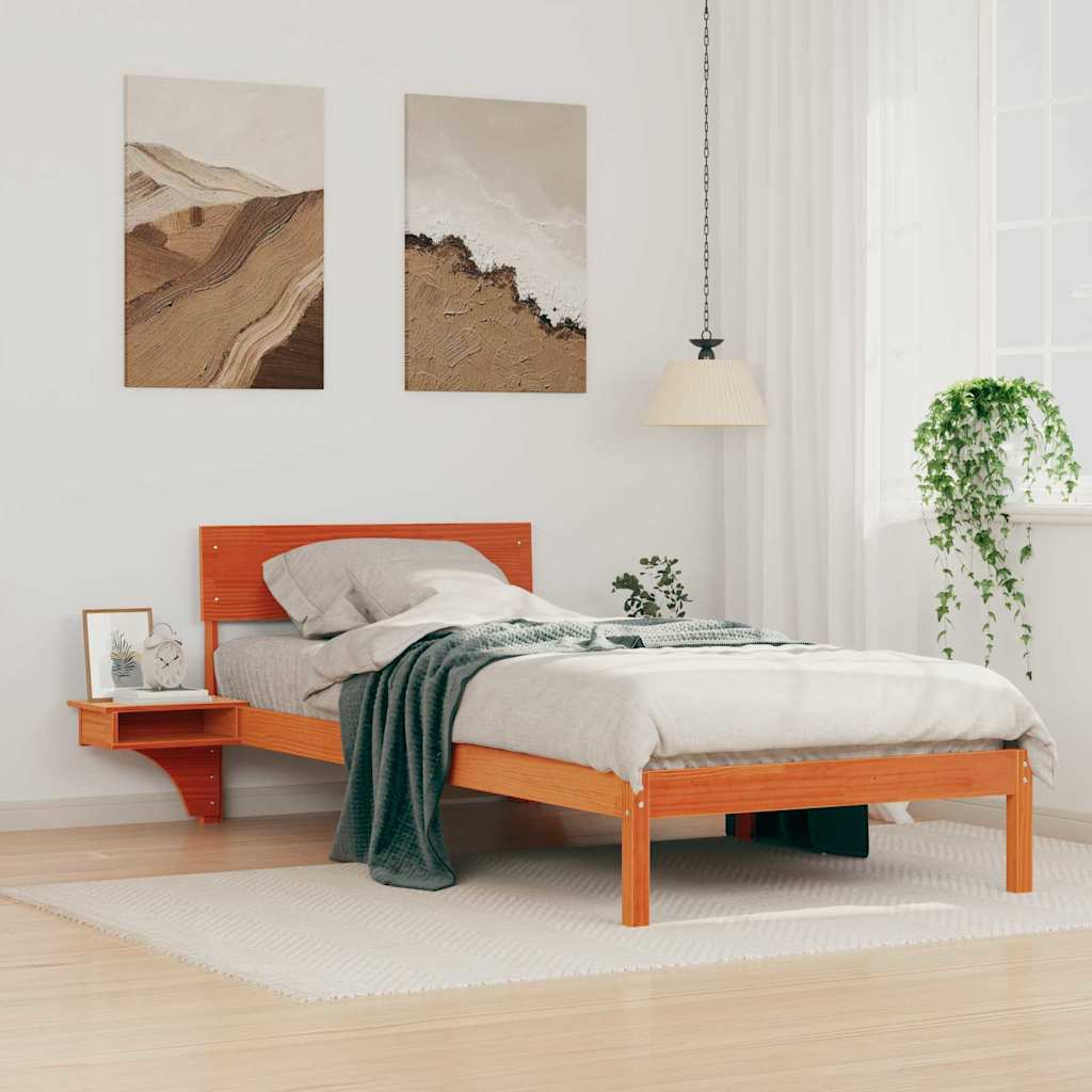 vidaXL Σκελετός Κρεβατιού Κερωτό καφέ 90 x 200 cm Στερεά ξυλεία πεύκου