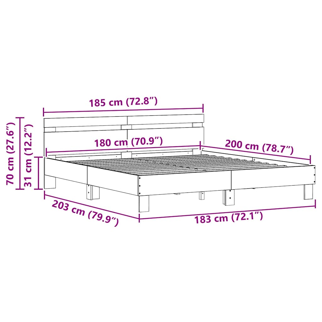 vidaXL Σκελετός Κρεβατιού με κεφαλάρι Artisan Oak 203 x 185 x 70 εκ