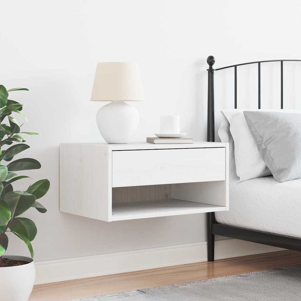 vidaXL Κομοδίνο με συρτάρι Λευκό 50 x 32,5 x 24 εκ Μασίφ ξύλο πεύκου