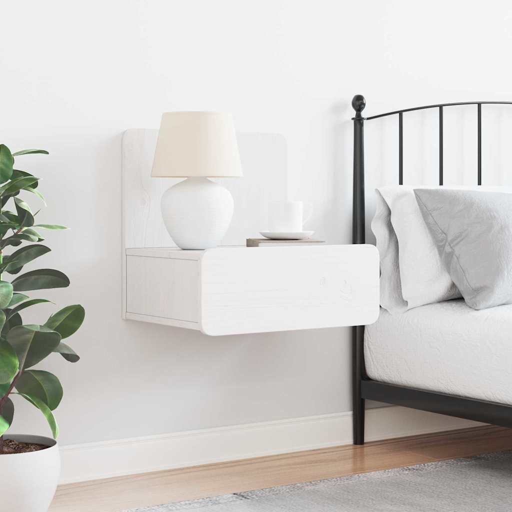 vidaXL Κομοδίνο με συρτάρι Λευκό 44 x 32,5 x 40 εκ. Μασίφ ξύλο πεύκου