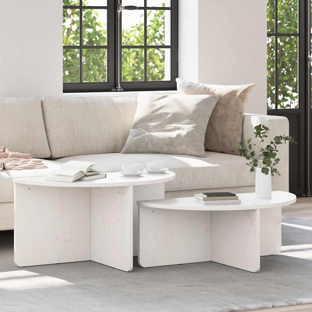 vidaXL Τραπεζάκι σαλονιού 2 pcs Λευκό Μασίφ ξύλο πεύκου