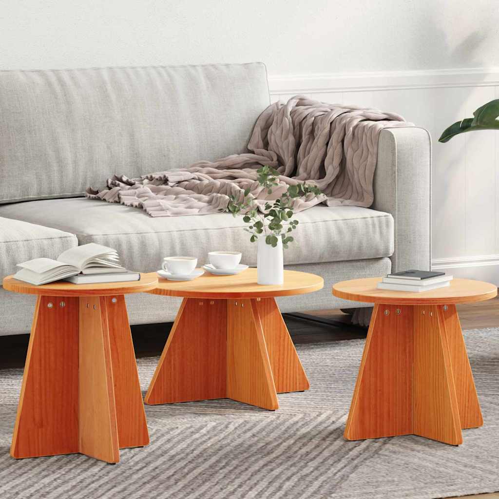 vidaXL Τραπεζάκι σαλονιού 3 τμχ. Κερωτό καφέ 49 x 49 x 30 εκ.