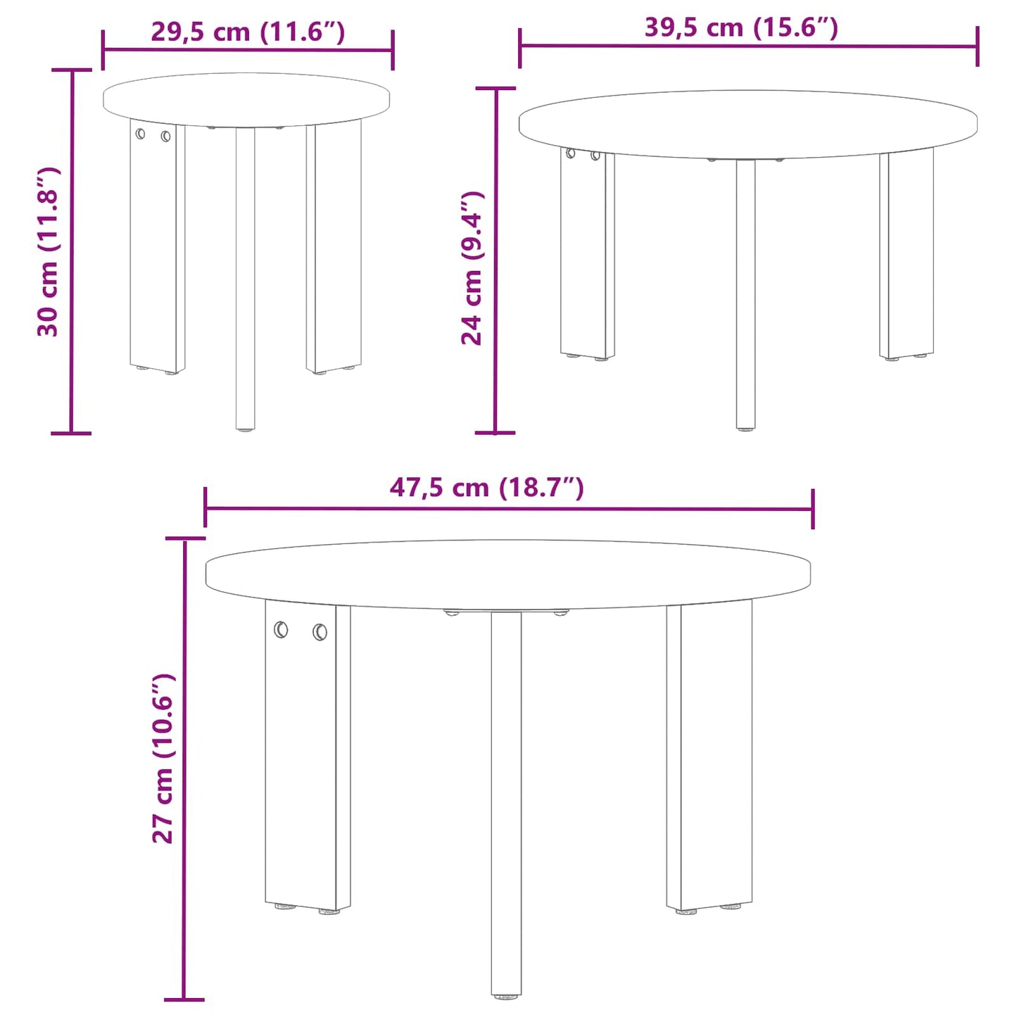 vidaXL Τραπεζάκι σαλονιού 3 pcs Φυσικό Μασίφ ξύλο πεύκου