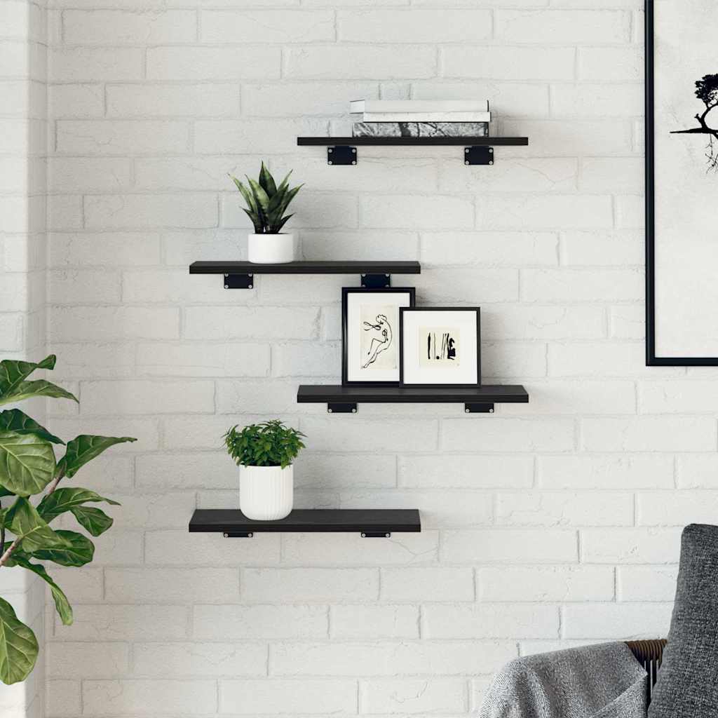 vidaXL Ράφι Βιβλίων 4 pcs Μαύρο 40 x 20 x 1.5 cm Επεξεργασμένο ξύλο