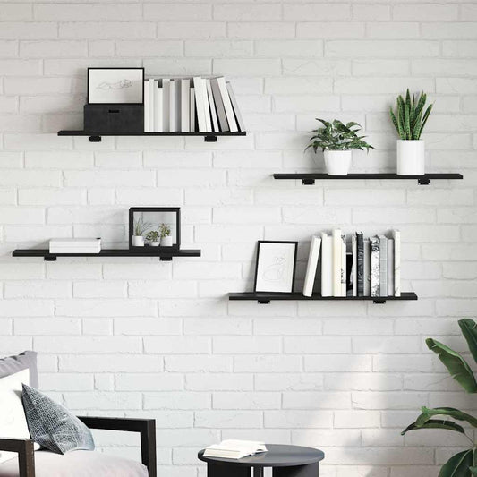 vidaXL Ράφι Βιβλίων 4 pcs Μαύρο 80 x 20 x 1,5 cm Επεξεργασμένο ξύλο