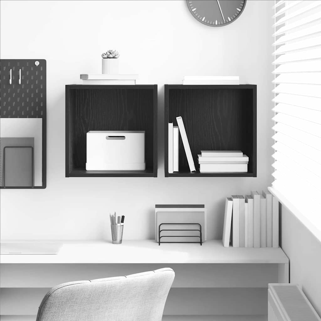 vidaXL Ντουλάπα Τοίχου με ράφι 2 pcs Μαύρη Οξυά 37 x 37 x 37 εκ
