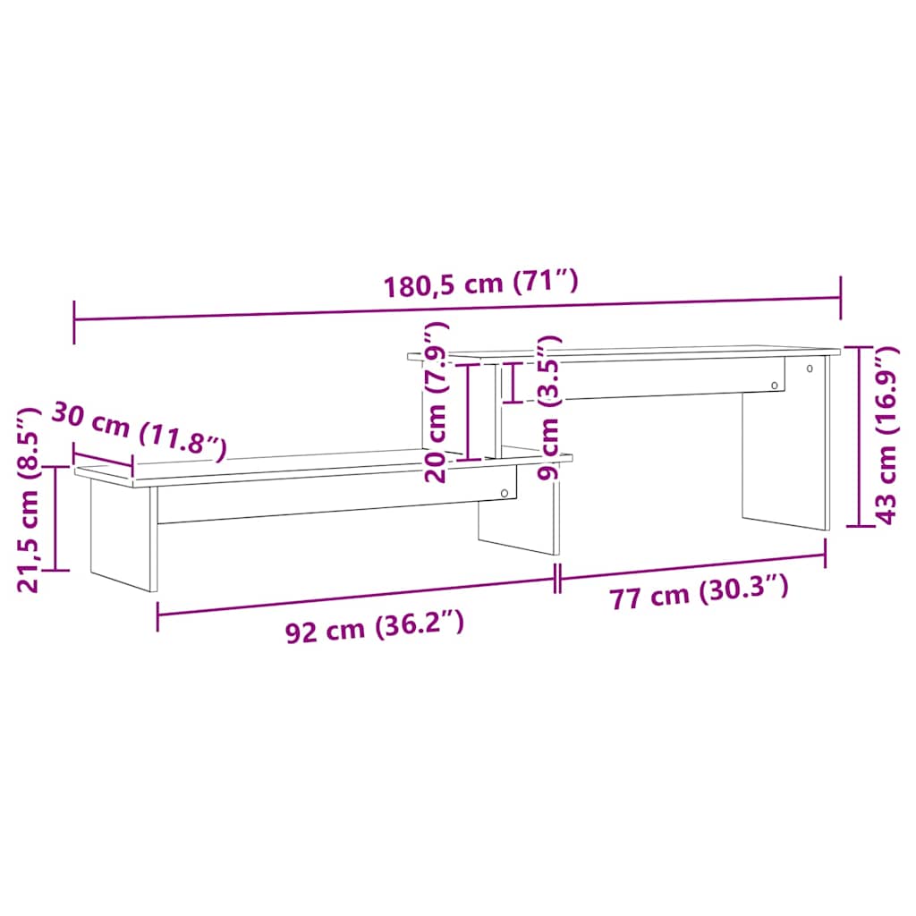 vidaXL Σετ επίπλου τηλεόρασης Επιτοίχιο Παλιό Ξύλο 180 x 30 x 43 εκ.
