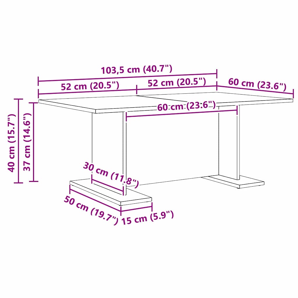 vidaXL Τραπεζάκι σαλονιού Μαύρη δρυς 103.5 x 60 x 40 εκ