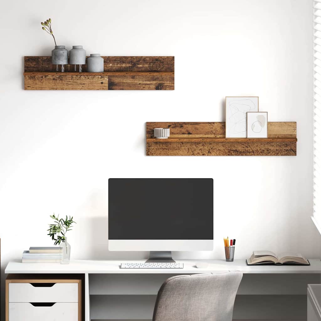 vidaXL Ράφι Τοίχου με ράφι 2 pcs Παλιό Ξύλο 80 x 11,5 x 18 εκ
