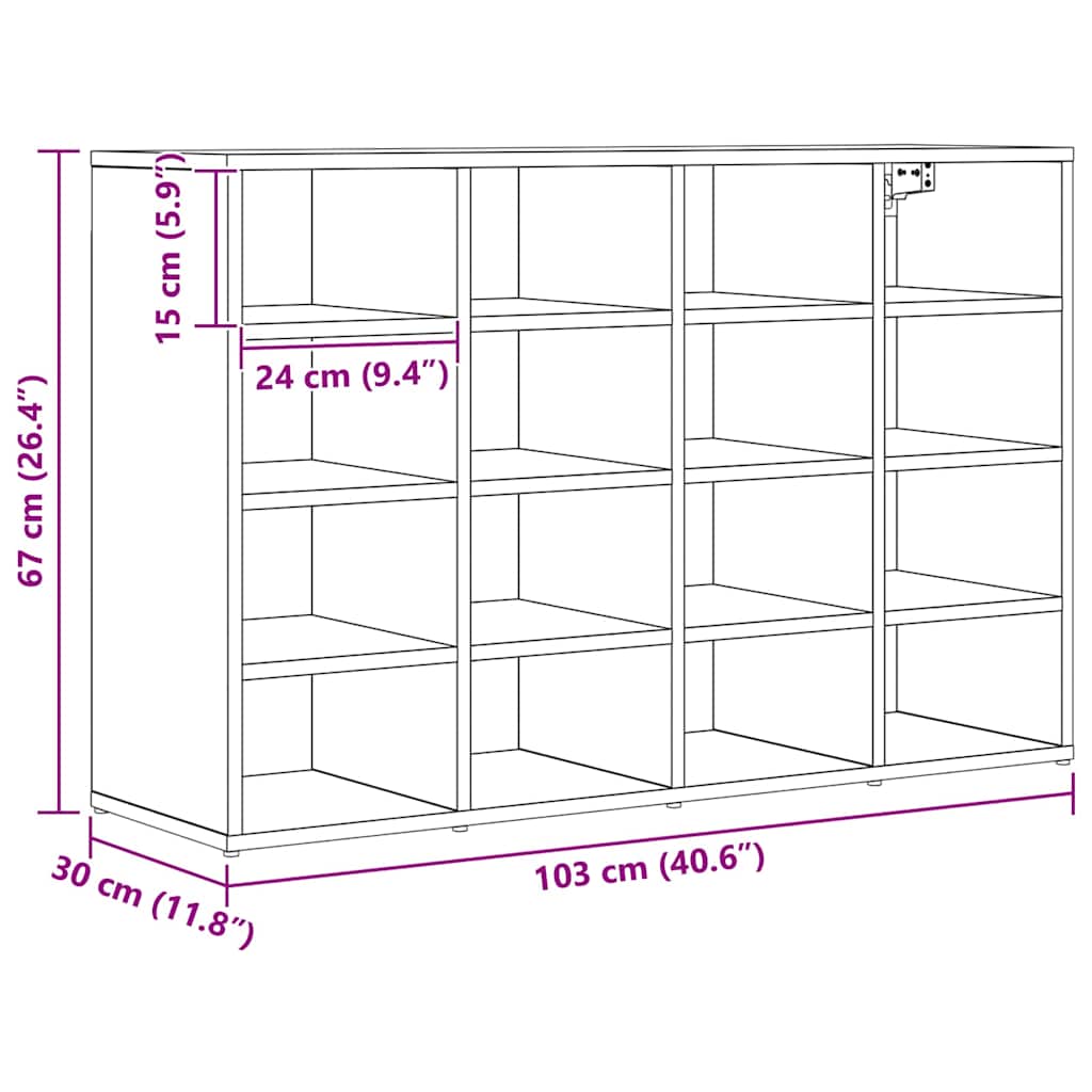vidaXL Ντουλάπα Παπουτσιών με ράφι Παλιό ξύλο 103 x 30 x 67 εκ.